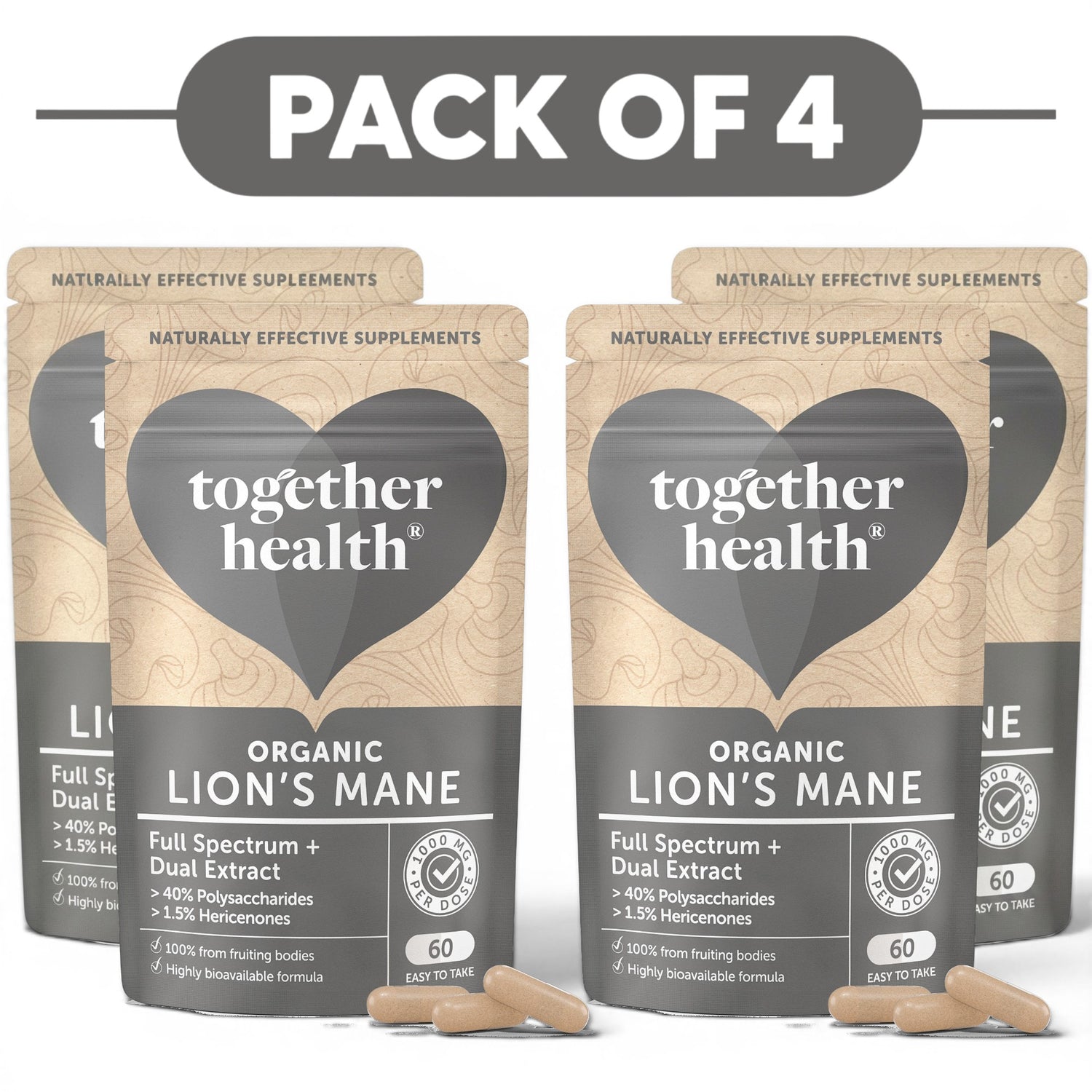 Together Health Organic Lion's Mane 1000mg 60 Capsules Pack of 4