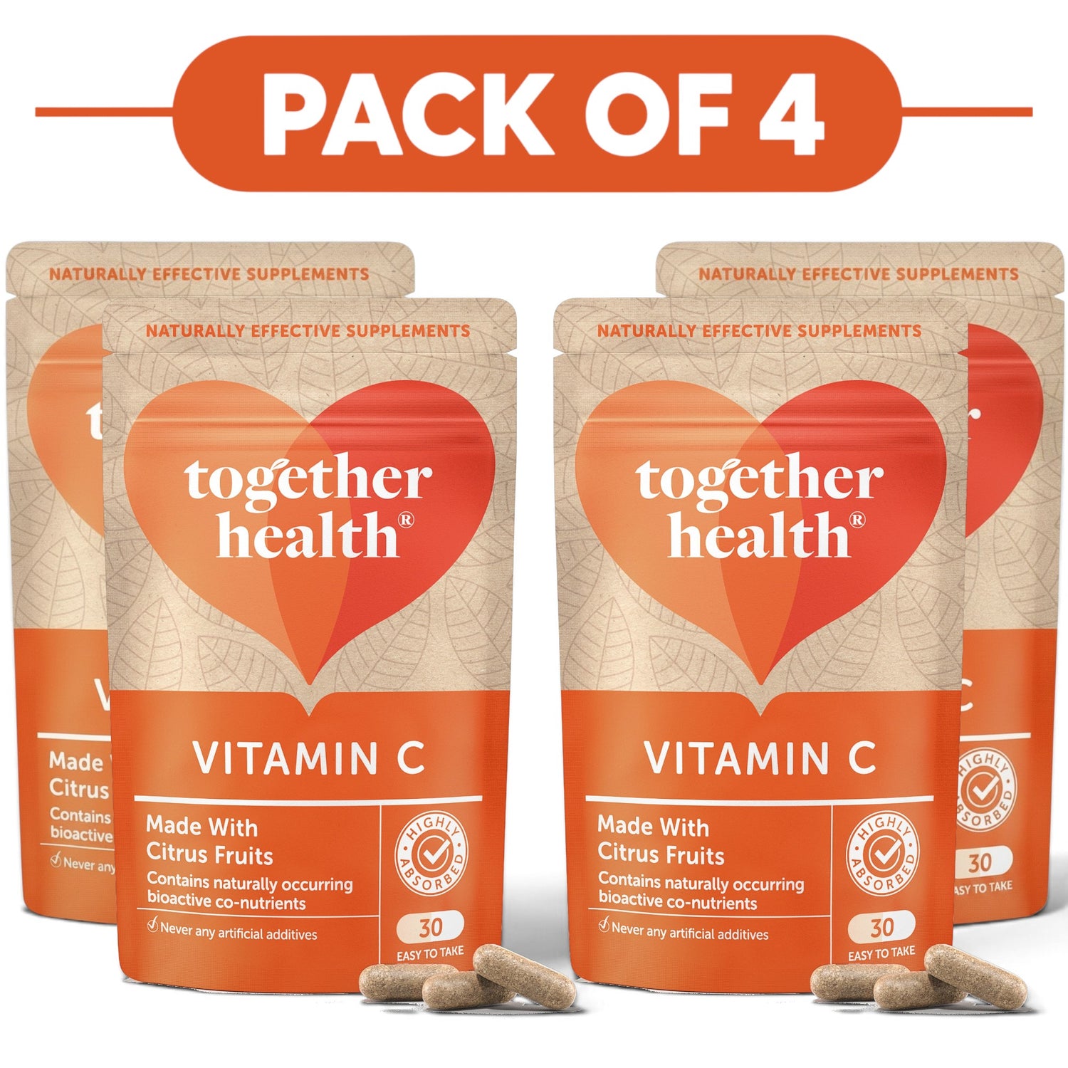 Together Health Vitamin C Made with Citrus Fruits 30 Capsules Pack of 4