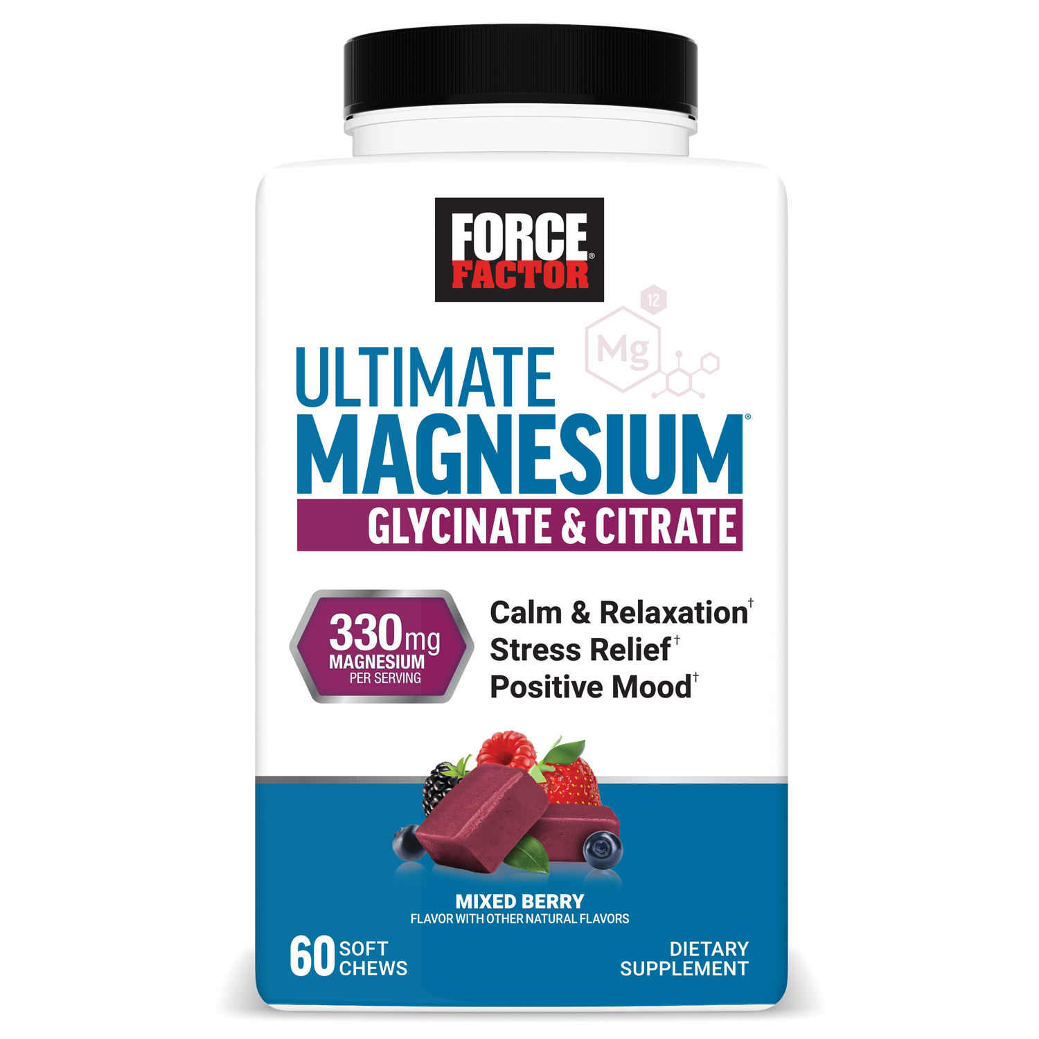 Force Factor Ultimate Magnesium Soft Chews – Mixed Berry (60 Count)