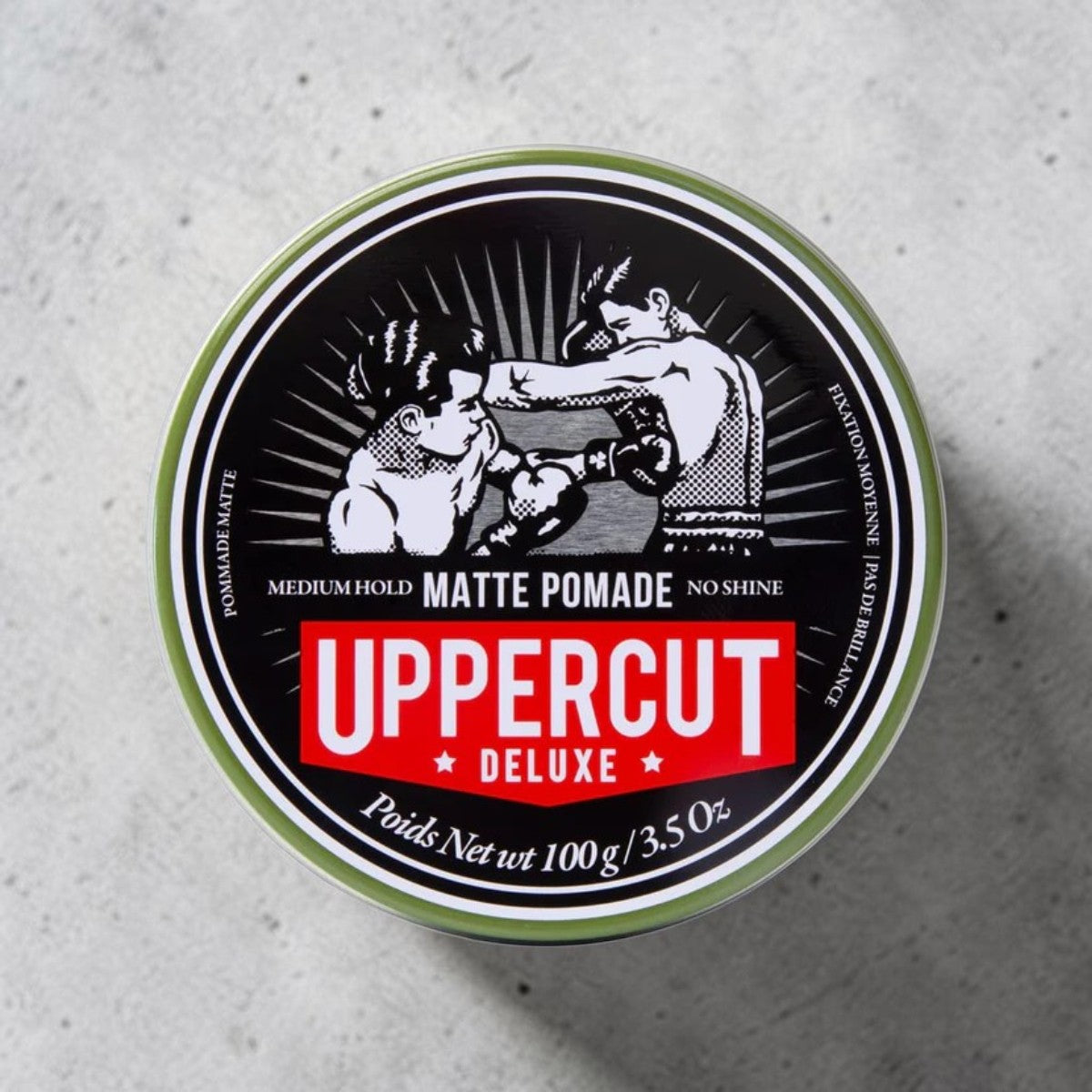 Uppercut Deluxe Matte Pomade 100g tin medium hold matte styling product packaging