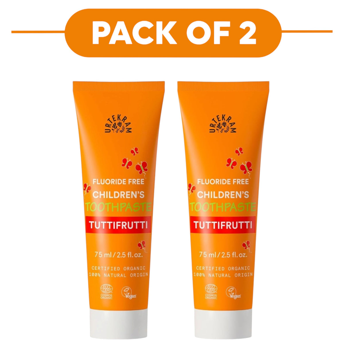 Urtekram Children's Fluoride Free Toothpaste Tutti Frutti 75ml Pack of 2