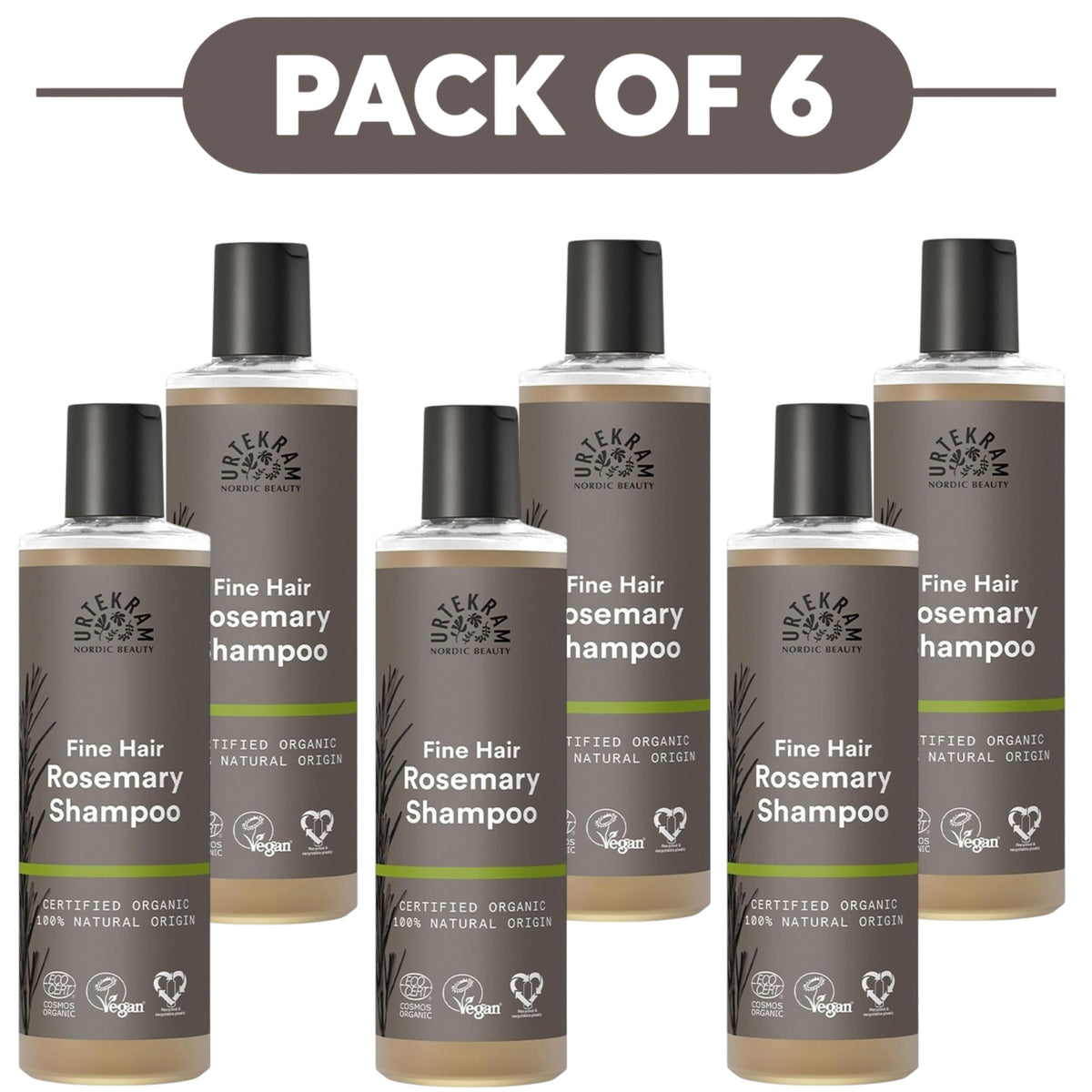 Urtekram Fine Hair Rosemary Shampoo 250ml Pack of 6
