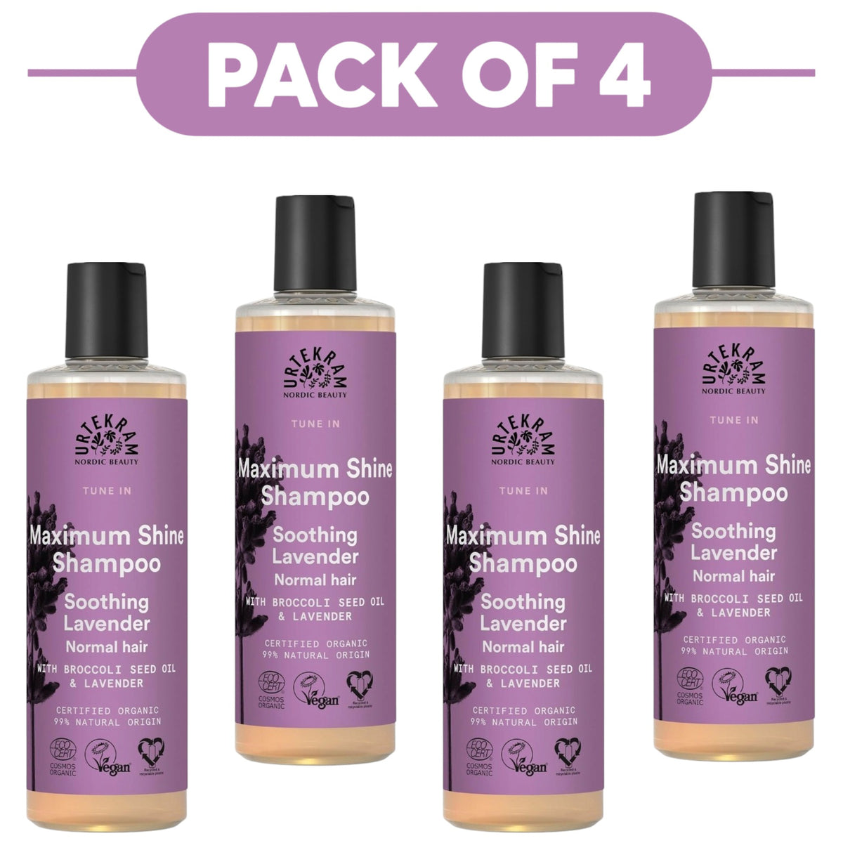 Urtekram Maximum Shine Soothing Lavender Shampoo 250ml Pack of 4