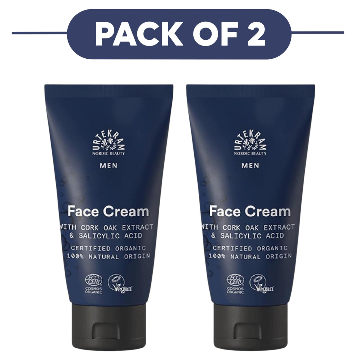 Urtekram Men Face Cream Cork Oak Extract & Salicylic Acid 75ml Pack of 2