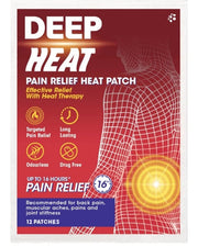 Deep Heat Pain Relief Heat Patch sachet packaging air activated heat patch 12 count front product image