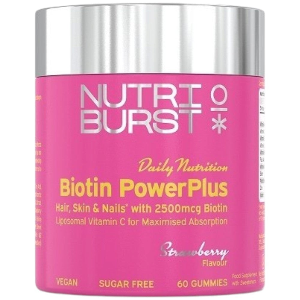 Nutriburst Biotin PowerPlus 2500mcg Strawberry Gummies 60 Count Pack of 2