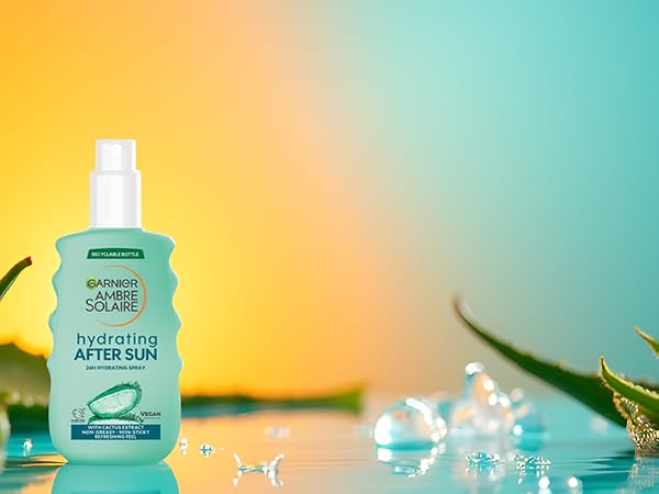 Garnier Ambre Solaire After Sun Refreshing Hydrating Spray 200ml applied as part of an after sun skincare routine
