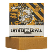 Dr. Squatch x Harry Potter Hufflepuff Lather of the Loyal Bar Soap in yellow-themed packaging.