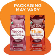 Four Sigmatic Organic High Caf Ground Coffee, Dark Roast - 340g. Packaging may vary.