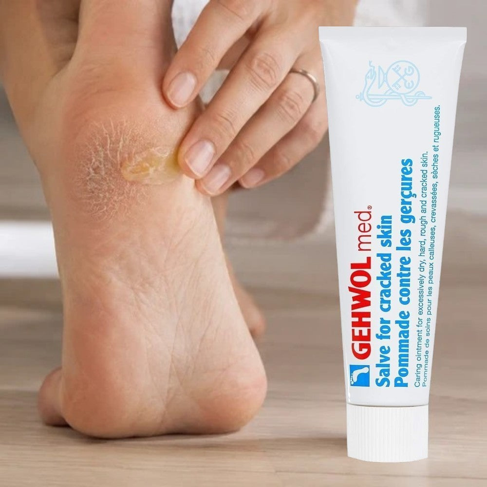 Gehwol med Salve for Cracked Skin, foot care salve tube packaging, botanical fragrance, 75ml, foot application directions