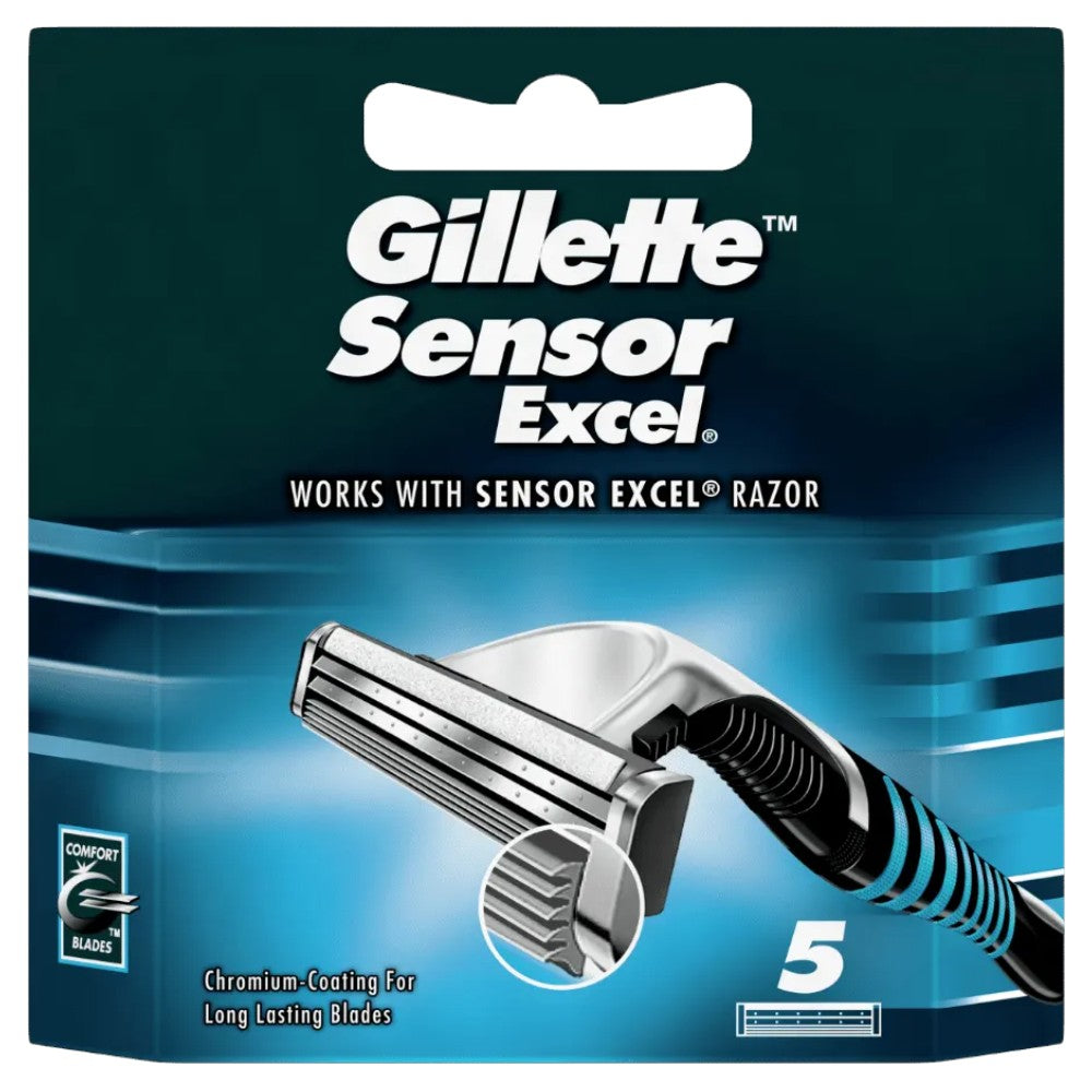 Gillette Sensor Excel Razor Blade Refills 5 Count packaging front view