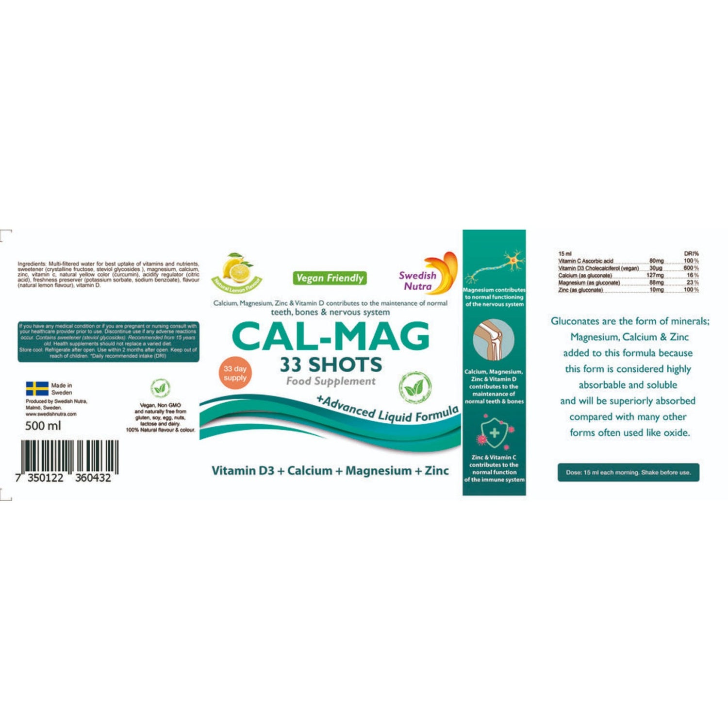 Barcode image: Swedish Nutra Cal-Mag liquid supplement 500ml barcode packaging