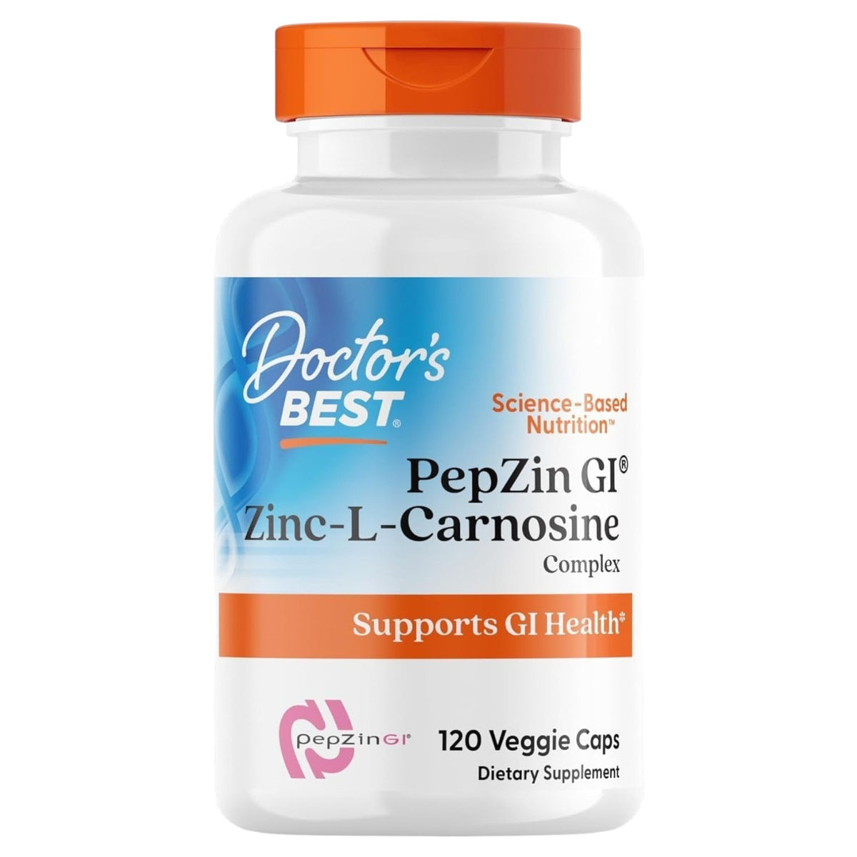 Doctor's Best PepZinGI Zinc-L-Carnosine Complex, bottle packaging, no flavour, 120 veggie capsules