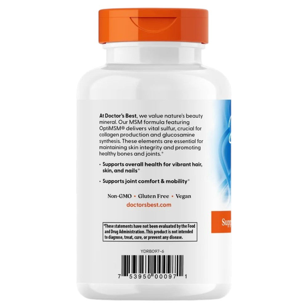 Doctor's Best MSM with OptiMSM, bottle packaging, no flavour, 1500mg, 120 tablets, barcode