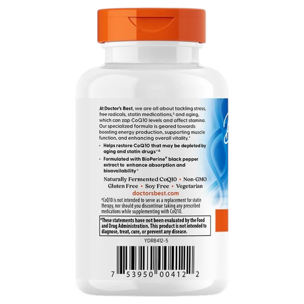 Doctor's Best High Absorption CoQ10 with BioPerine, bottle packaging, no flavour, 200mg, 60 veggie softgels, barcode