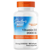 Doctor's Best Vitamin D3, bottle packaging, unflavoured, 2000 IU 50mcg, 180 softgels