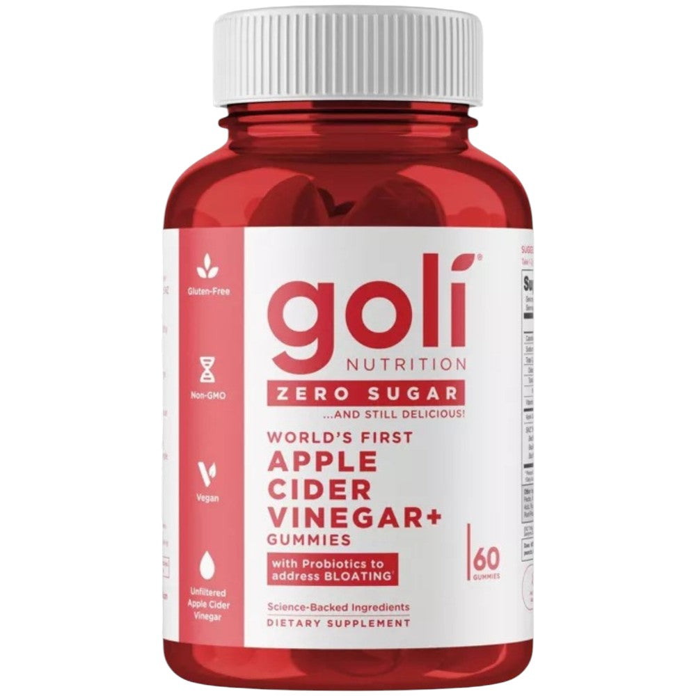 Front Image: Goli Nutrition Zero Sugar Apple Cider Vinegar Gummies bottle 60 count