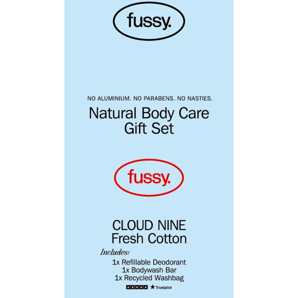 Fussy Cloud Nine fresh cotton deodorant and bodywash bar gift set 40g deodorant 100g bar front packaging