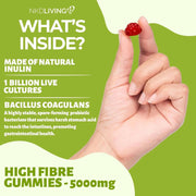 NKD Living Inulin Fibre Gummies Mixed Berry resealable pouch 60 gummies lifestyle use