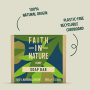 Faith In Nature Natural Hemp Vegan Bar Soap 6 × 100g cardboard product information