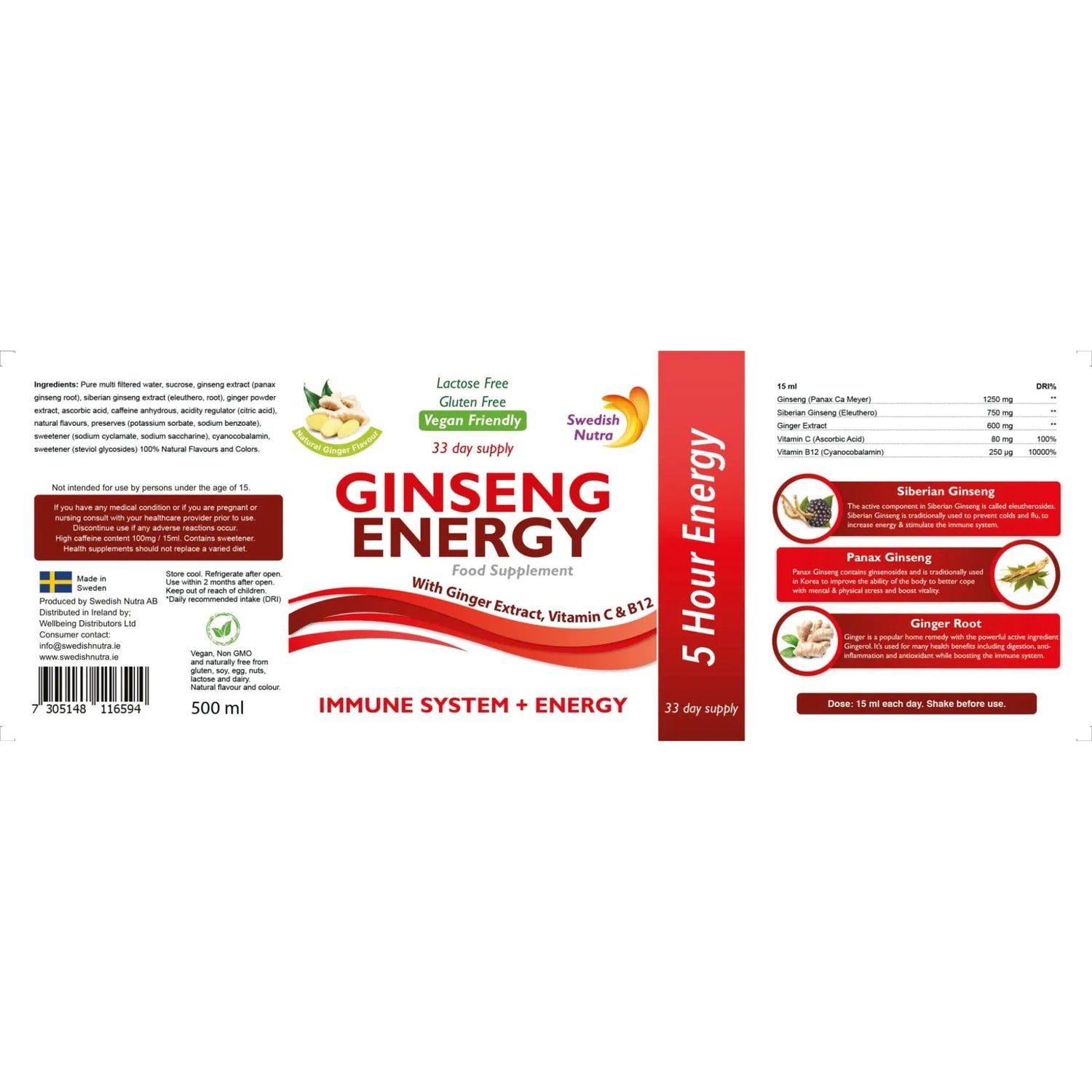 Barcode image: Swedish Nutra Ginseng Energy liquid 500ml barcode packaging