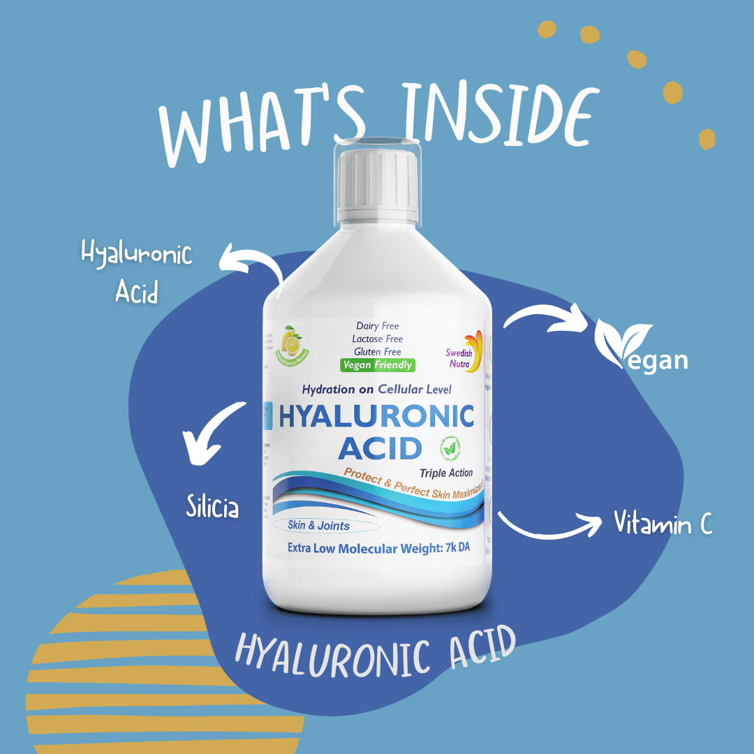 Lifestyle/use image: Swedish Nutra hyaluronic acid liquid lemon flavour daily use 500ml