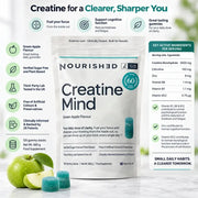 Nourished Creatine Mind Green Apple flavoured gummy stacks pouch 660g 120 stacks supplement facts and ingredients