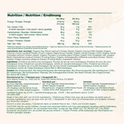 Four Sigmatic vanilla protein powder ingredients and product information panel on packaging