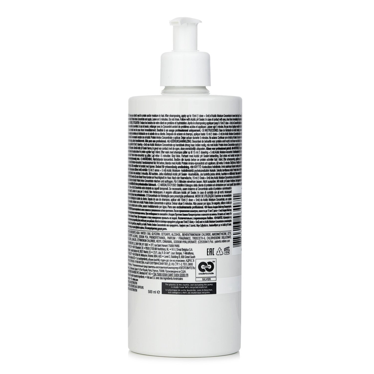 Redken Acidic Moisture Concentrate ingredients label bottle 500ml
