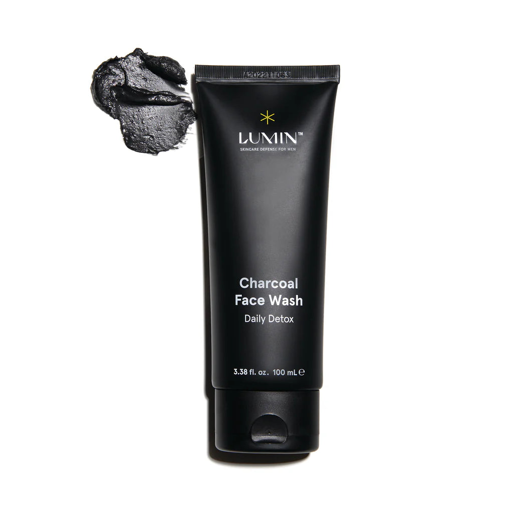 Lumin Charcoal Cream Face Wash for Men, 100mL tube, on white background.