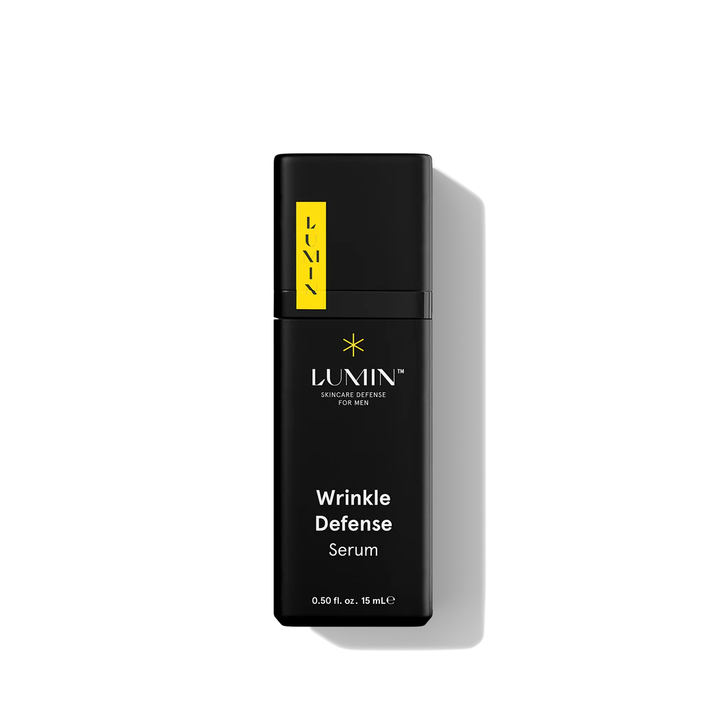 Lumin Daily Defense Face Serum for Men, 15mL bottle, on white background.