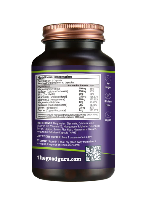 Supplement facts panel for The Good Guru Magnesium Complex.