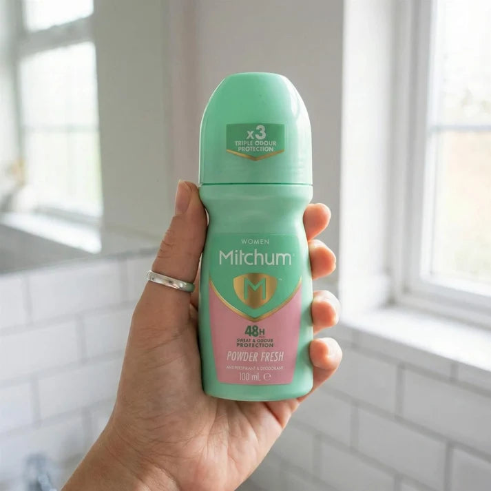 Mitchum Women Powder Fresh Antiperspirant Roll On, roll-on bottle packaging, Powder Fresh fragrance, 100ml, daily underarm care