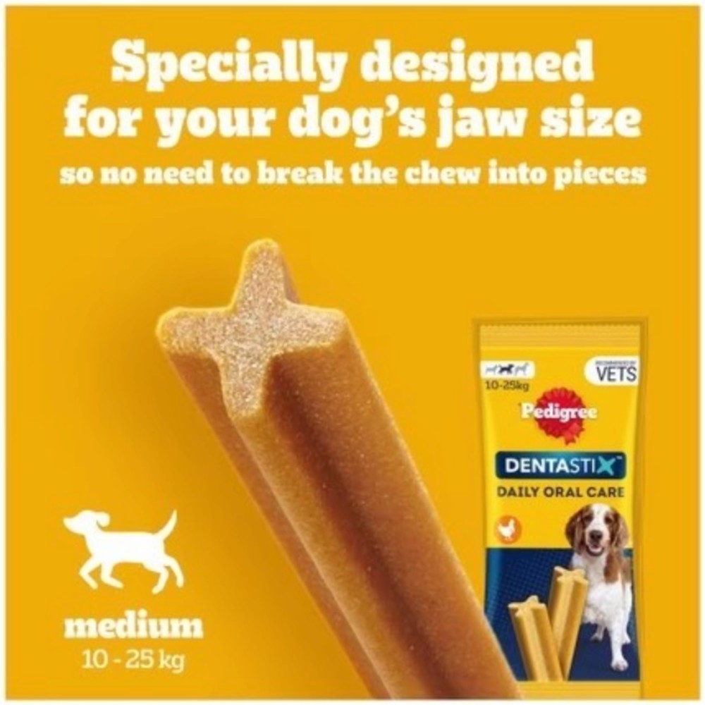 Pedigree Dentastix Medium Dogs 105 Sticks showing the X-shaped dental chew sticks