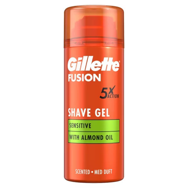 Gillette Fusion Sensitive Shave Gel with Almond Oil 75ml front packaging