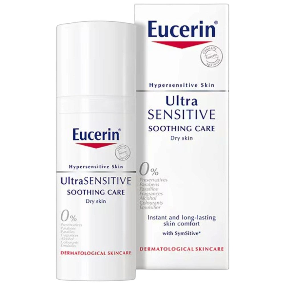 Eucerin Ultra Sensitive Soothing Care dry skin facial cream 50ml tube front packaging