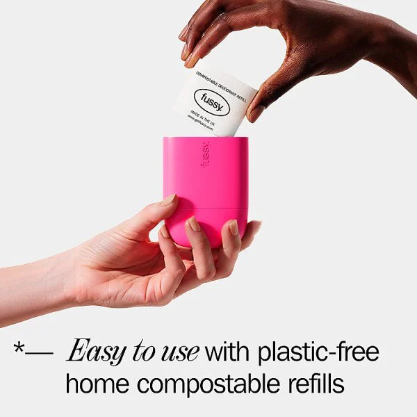 Fussy Natural Deodorant Refill Coconut Milk, compostable refill packaging, coconut fragrance, 40g, underarm application and refill directions
