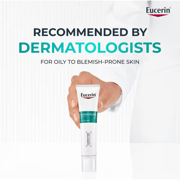 Eucerin DermoPure Clinical Mattifying Fluid carnitine salicylic acid facial fluid 40ml tube lifestyle use image