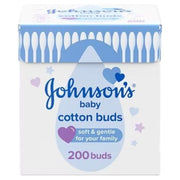 Johnson's Baby Cotton Buds 200 count pure cotton buds front view box packaging