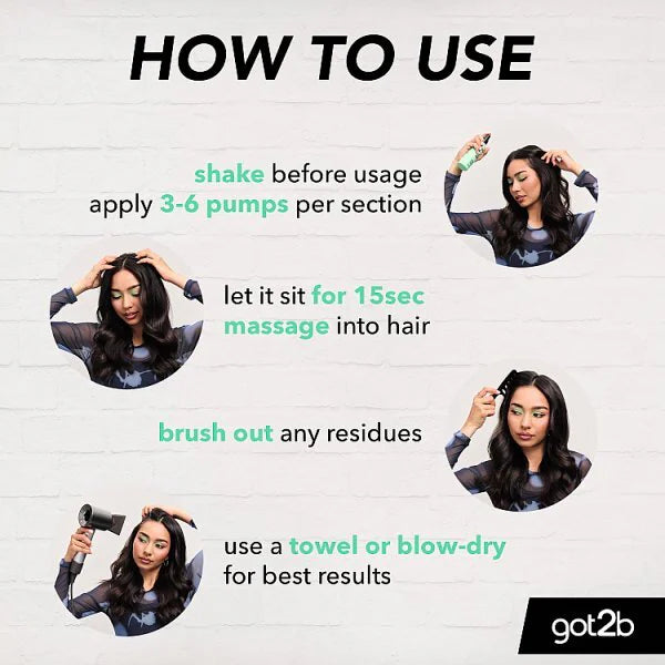 got2b Get Fresh Dry Shampoo Mist spray bottle bergamot and freesia fragrance 150ml usage instructions and hair refresh guide