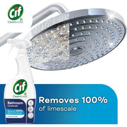 Cif Cleanboost Bathroom Limescale Cleaner Spray 700ml bottle shown beside a shower head