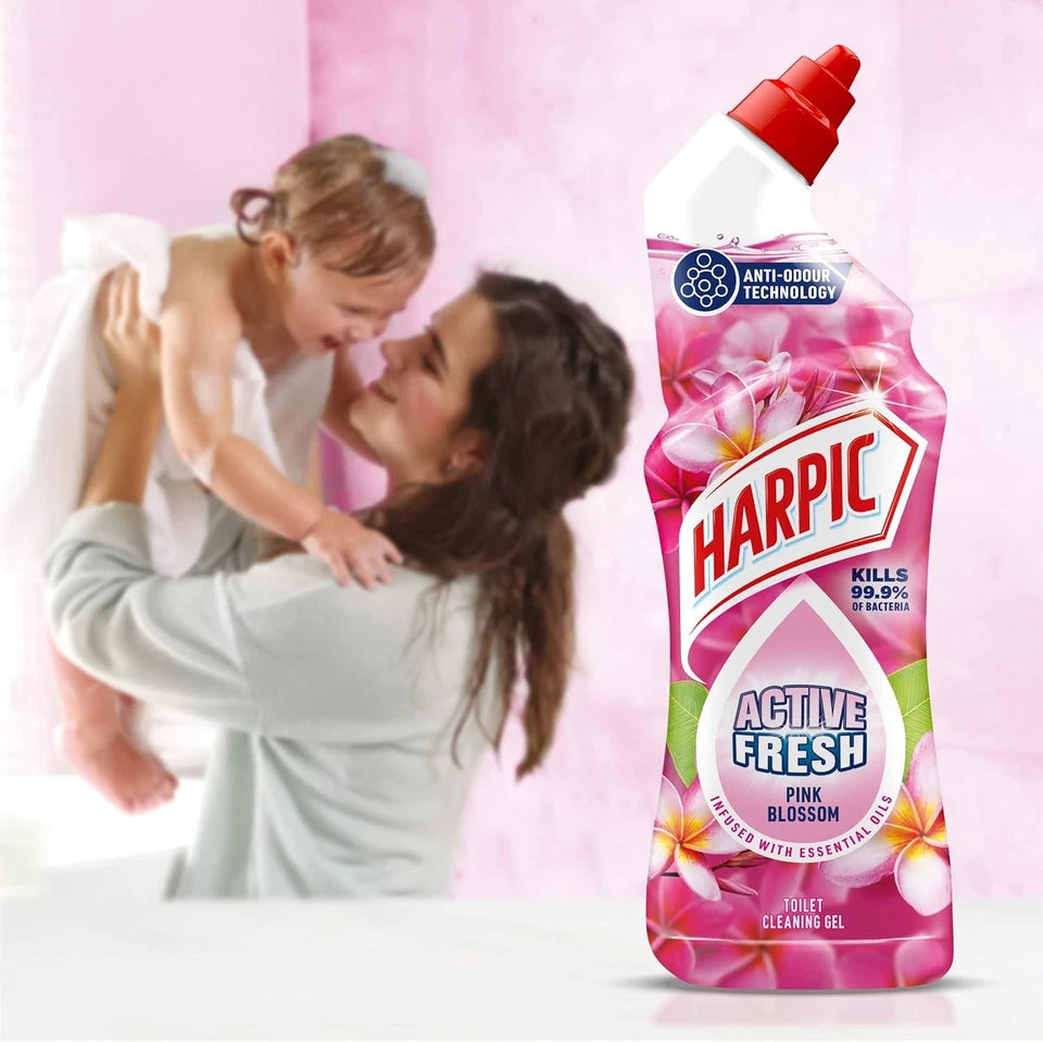 Harpic Active Fresh Pink Blossom Toilet Cleaning Gel 750ml used for toilet bowl cleaning