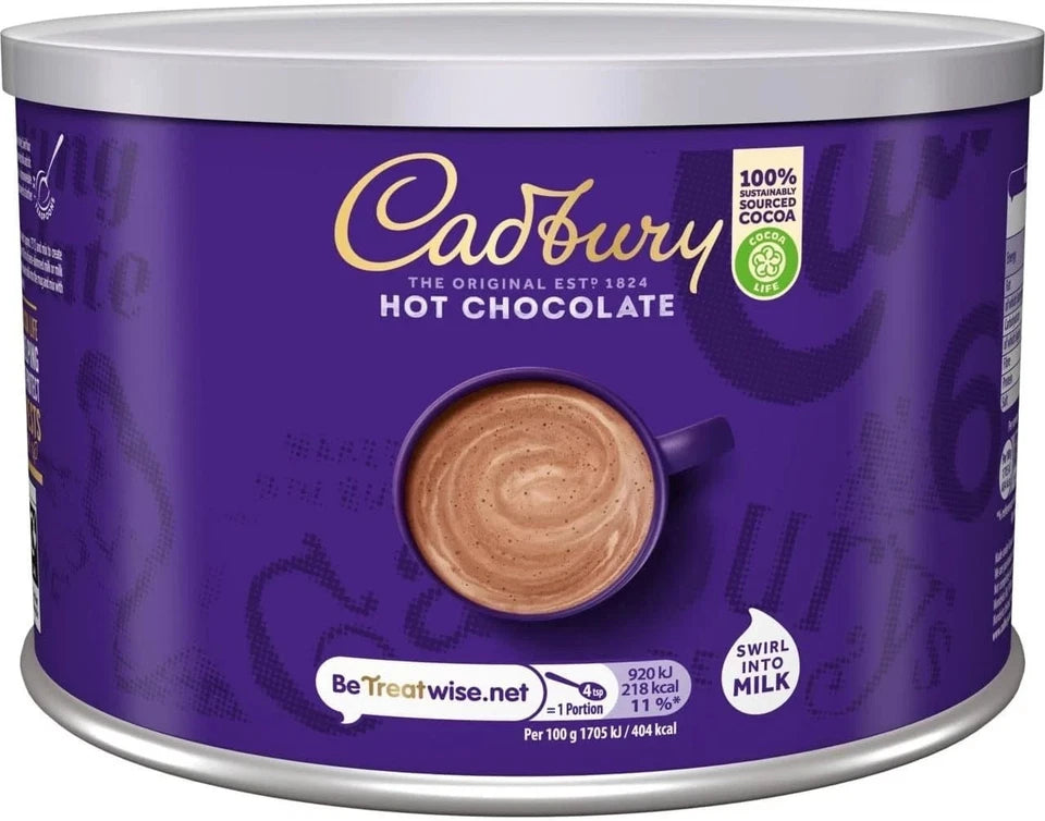 Cadbury Original drinking chocolate powder tub 1kg chocolate drink mix packaging front