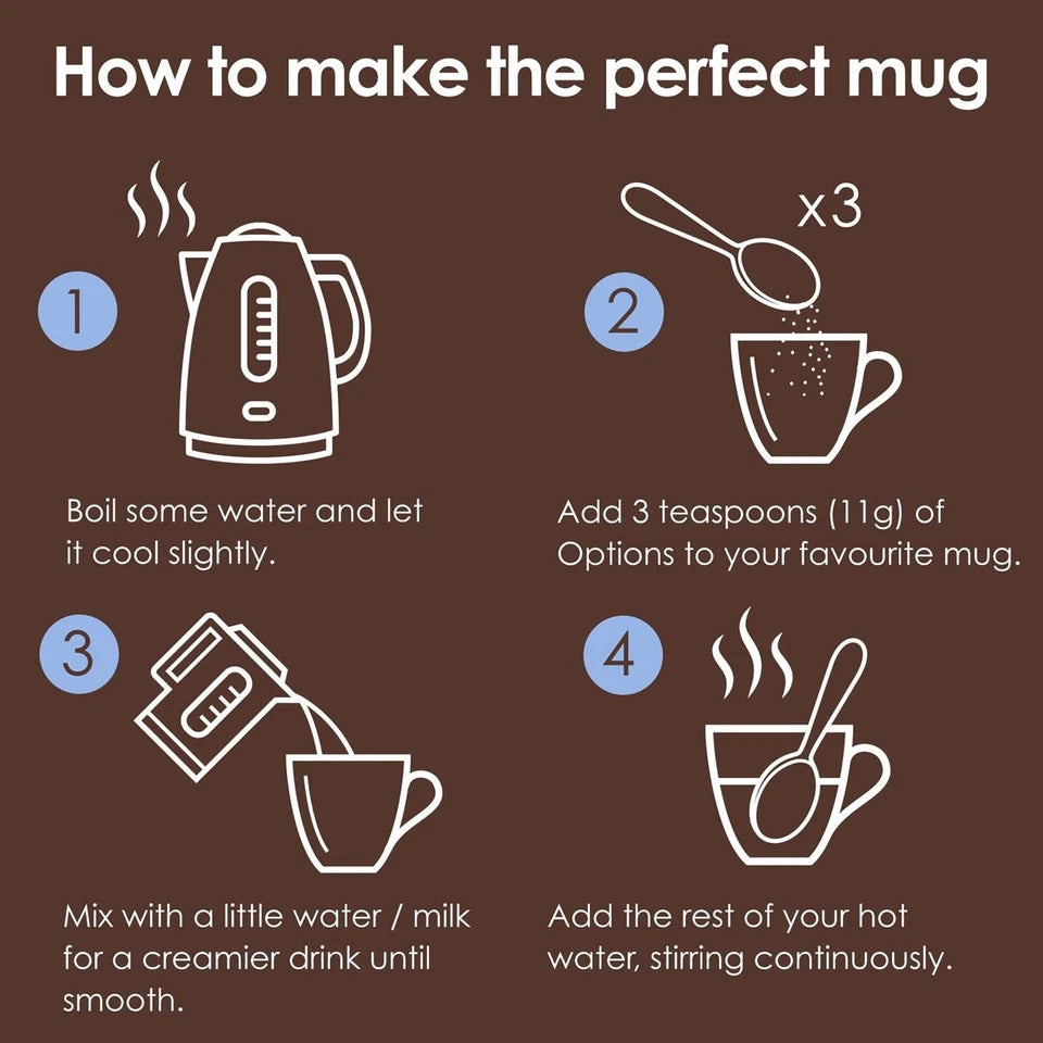 How to Use Image: Options Belgian hot chocolate powder 1kg preparation mixing with hot water in mug