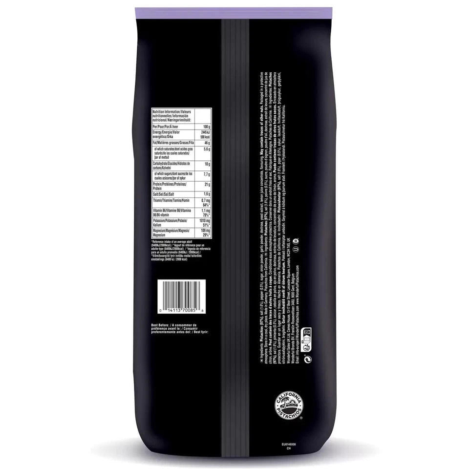 Supplement facts & ingredients image: Wonderful pistachios ingredients & barcode label salt and pepper pack 1.36kg