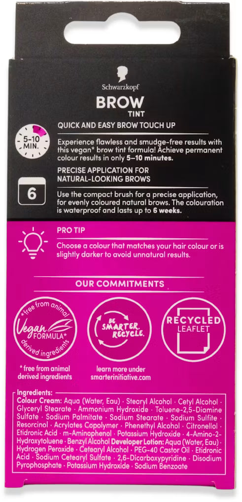 Schwarzkopf Brow Tint Dark Brown ingredient information panel