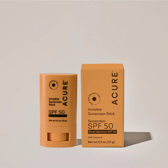 Acure Invisible Sunscreen Stick SPF 50 face body sunscreen stick & box 15g