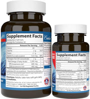 Supplement facts & ingredients image: Carlson Super Omega 3 EPA DHA supplement facts fish gelatin softgels 130 count